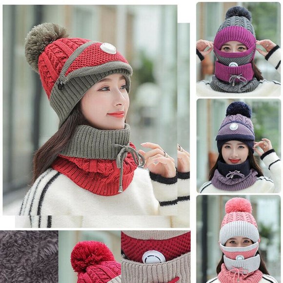 3-pc Set Beanie Cap + Neck Scarf + Mask - Picture 1 of 4